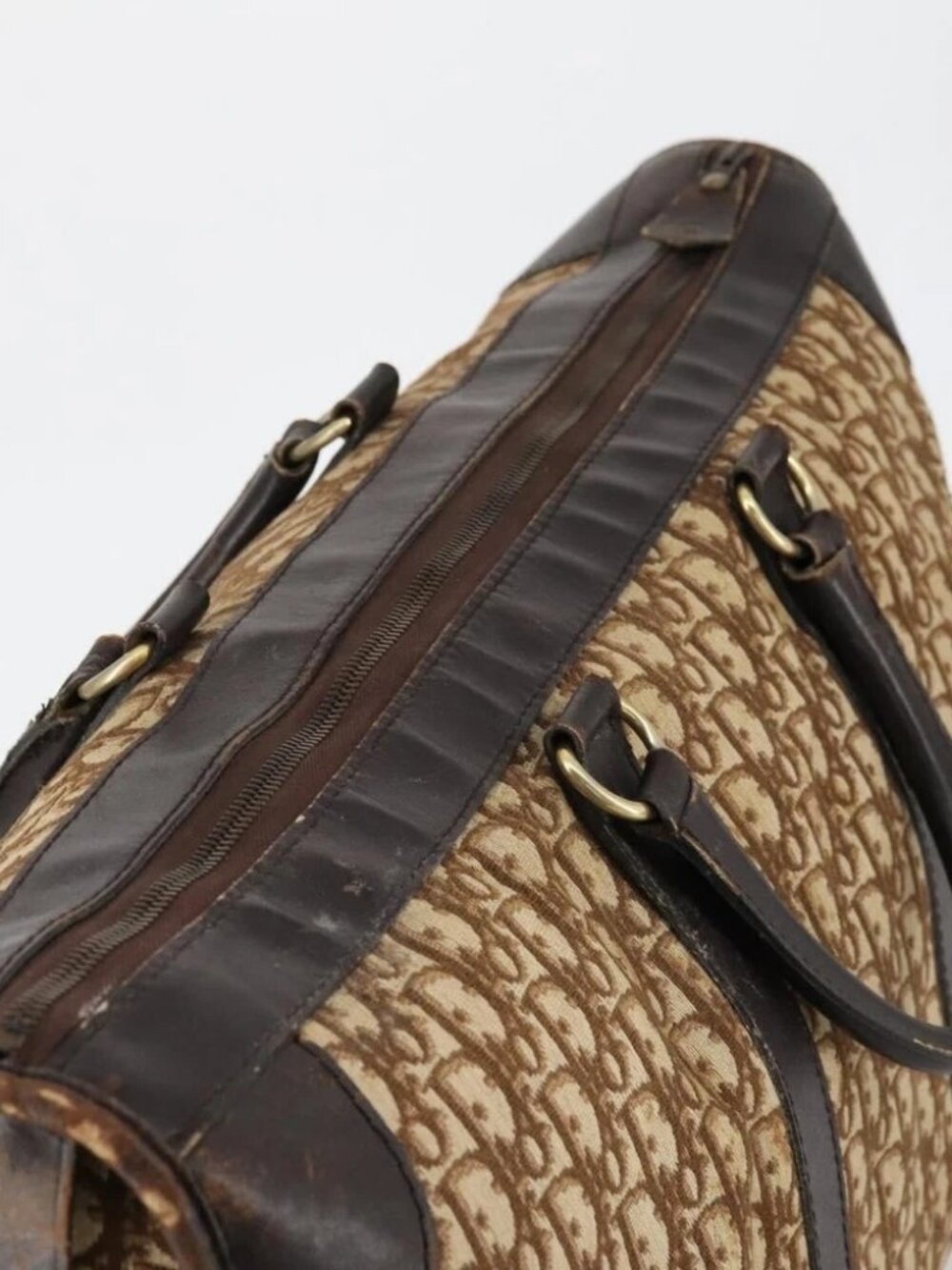 Christian Dior Trotter Canvas Boston Bag Beige Gold - Picture 10 of 16